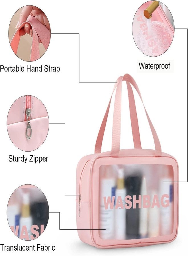 ECHSRT ECSHRT Travel Toiletry Bags for Women, Pack-4 Different Size Wash Bags with Handle, Large Capacity Translucent Waterproof Travel Cosmetic Bags Wash Bag Makeup Bag (Pink Wash Bag) - Image 2